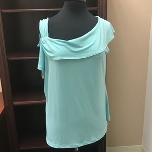 Sea foam Green cold shoulder shirt.